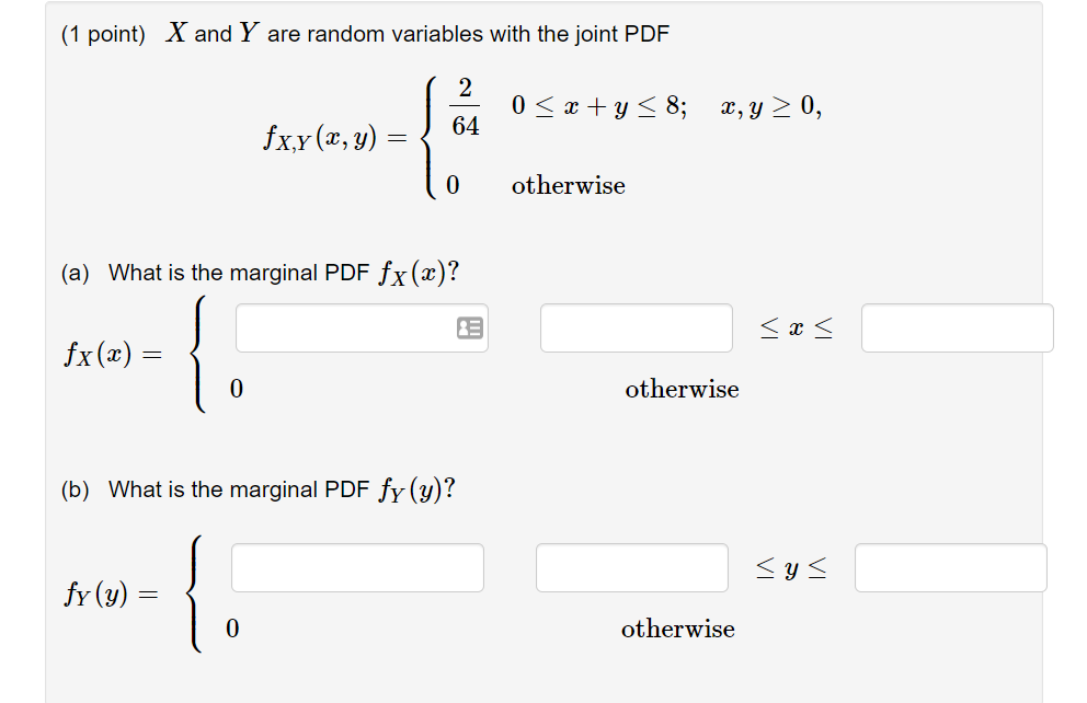 Solved (1 point) X and Y are random variables with the joint | Chegg.com