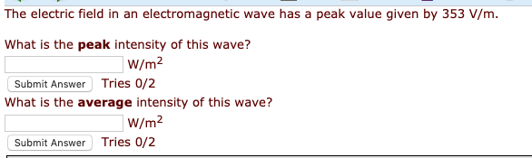 Solved The electric field in an electromagnetic wave has a | Chegg.com