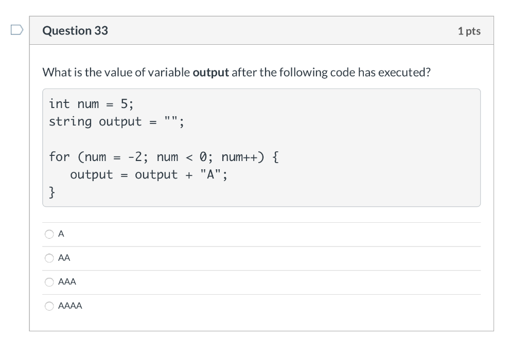 Solved Question 27 1 pts What is the value of variable | Chegg.com