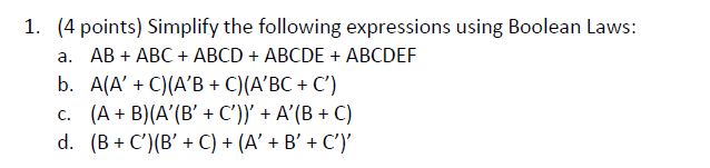 Solved 1. (4 points) Simplify the following expressions | Chegg.com