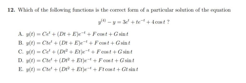 Solved 12. Which of the following functions is the correct | Chegg.com