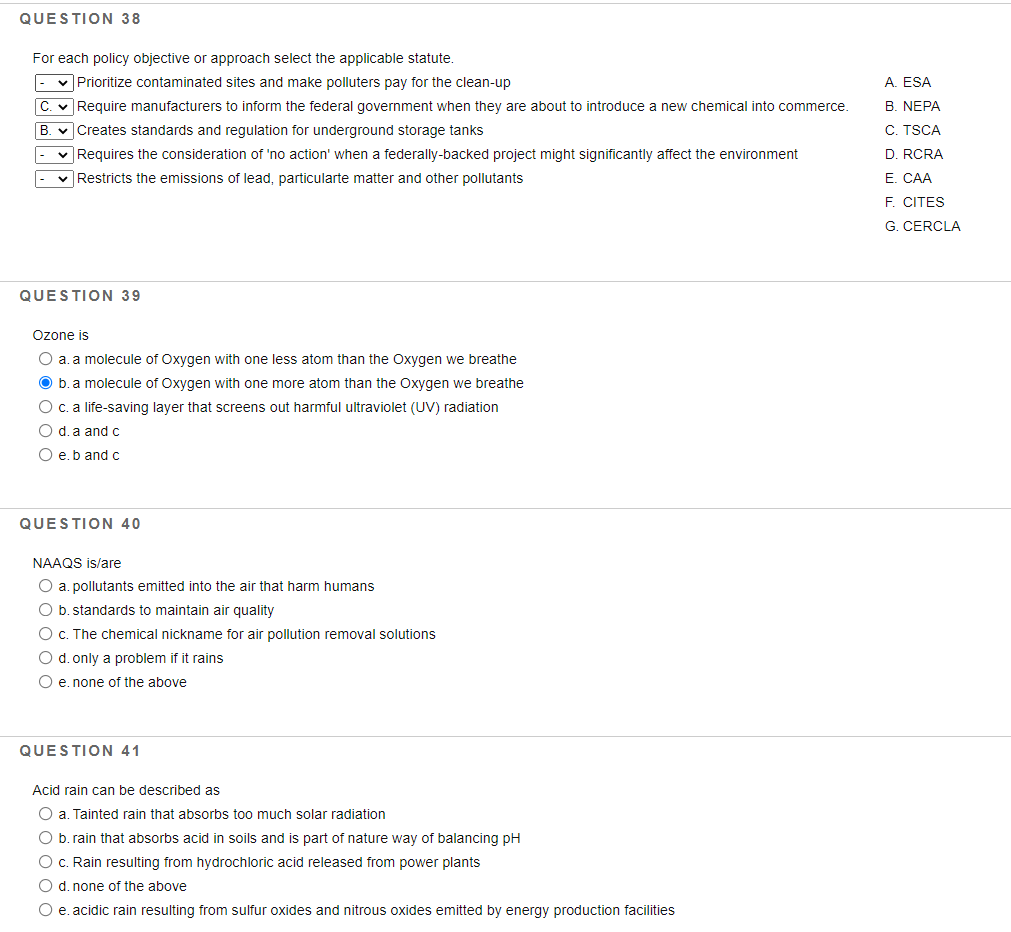 Solved QUESTION 38 A ESA B. NEPA For Each Policy Objective | Chegg.com