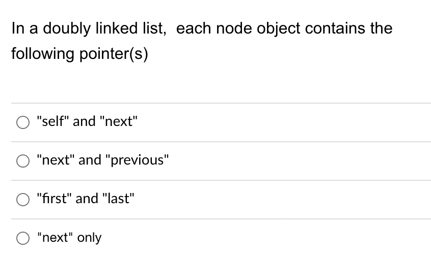 Solved In a doubly linked list, each node object contains | Chegg.com