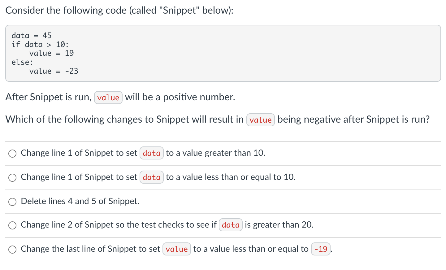 Solved Consider The Following Code (called "Snippet" Below): | Chegg.com