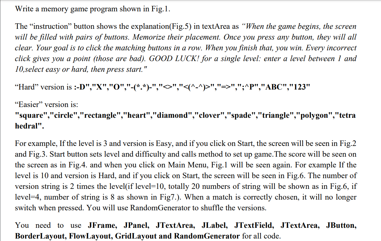 Solved Write a memory game program shown in Fig.1. The | Chegg.com