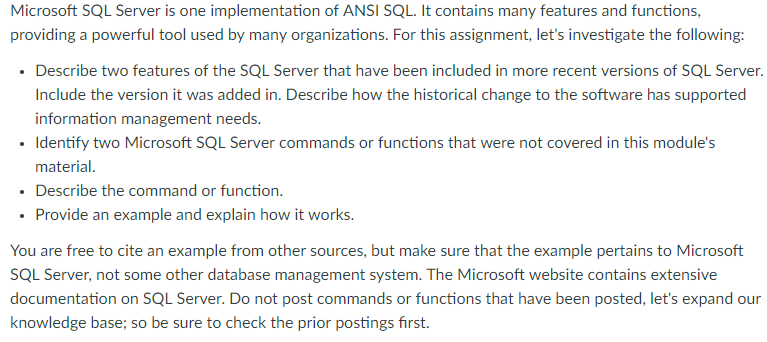 Solved Microsoft SQL Server is one implementation of ANSI | Chegg.com