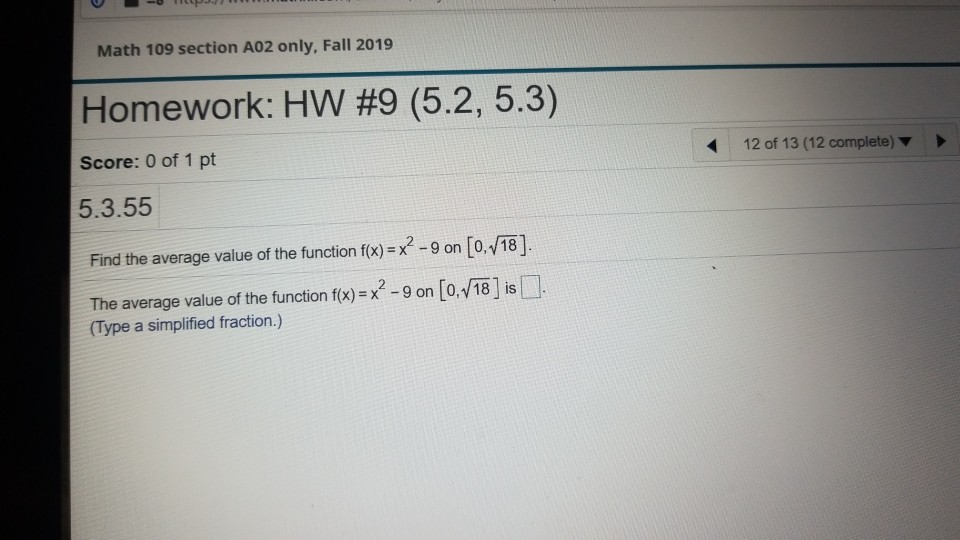 A02 Solved: Fall ... Homework: Only, Section 2019 109 HW Math