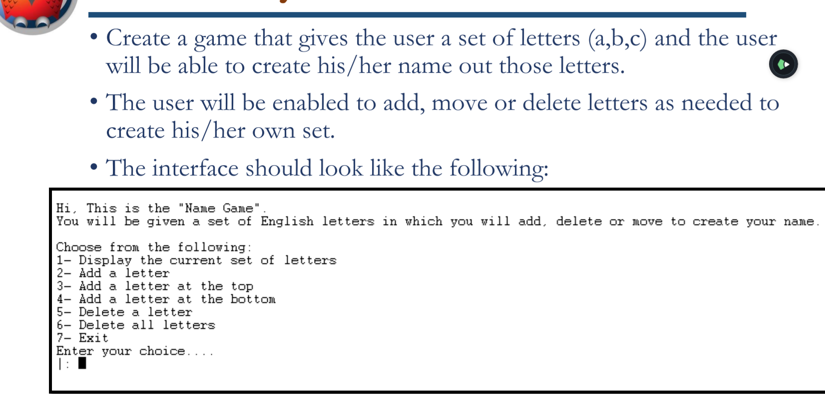 Solved Create a game that gives the user a set of letters | Chegg.com