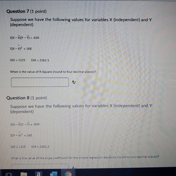 Solved Question 7 (1 point) Suppose we have the following | Chegg.com