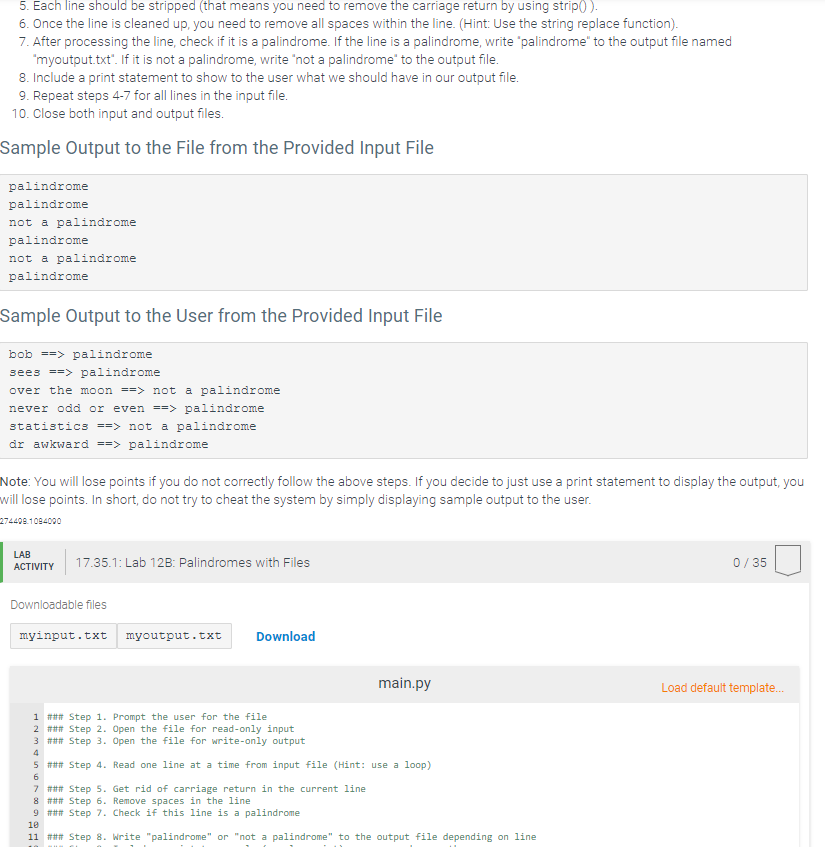 Solved 17 35 Lab 12B Palindromes With Files Overview This Chegg