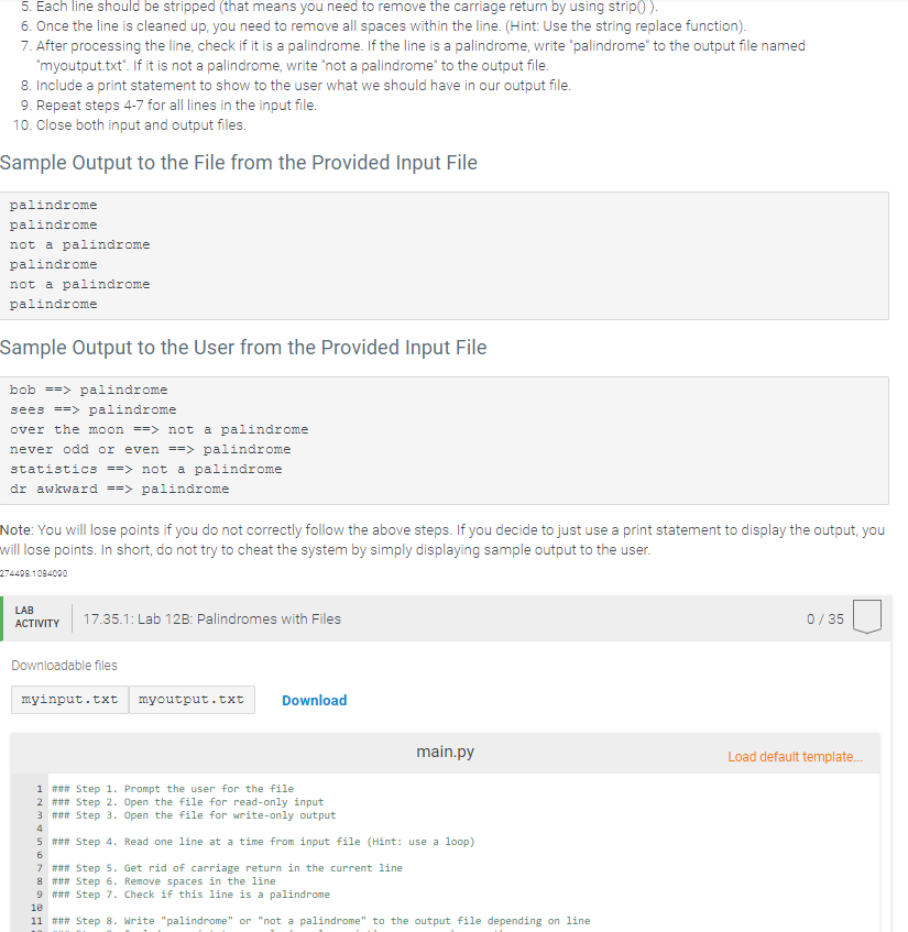 Solved 17.35 Lab 12B: Palindromes with Files Overview This | Chegg.com