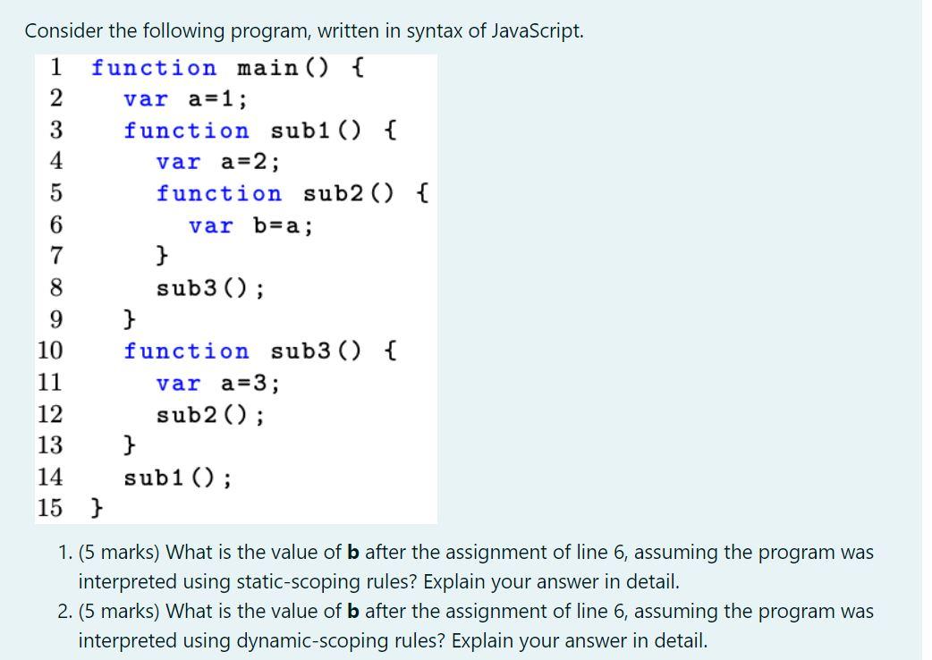 Solved Consider the following program, written in syntax of | Chegg.com