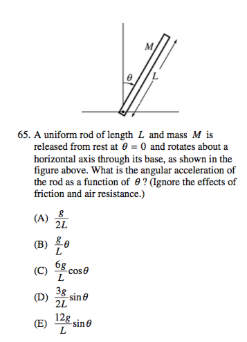 Solved 65. A Uniform Rod Of Length L And Mass M Is Released | Chegg.com