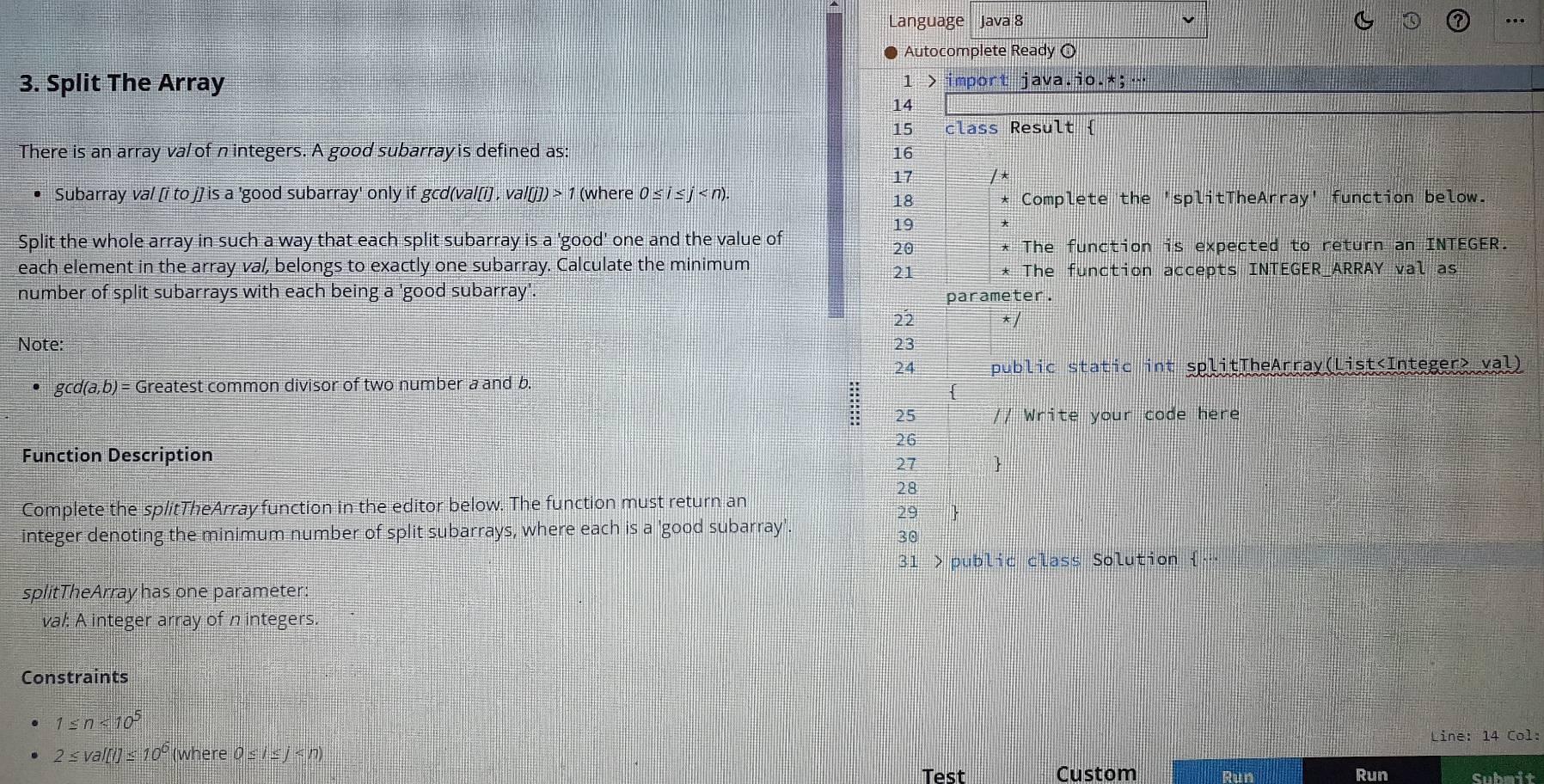 JAVA Question: Split The Array - coding with Java 7 | Chegg.com