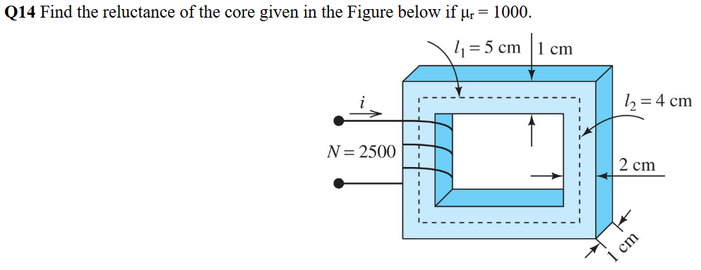 Solved Q14 Find the reluctance of the core given in the | Chegg.com