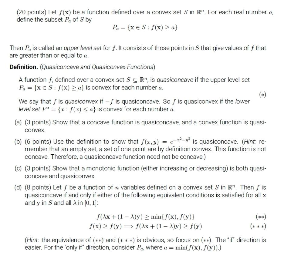 Solved (20 points) Let f(x) be a function defined over a | Chegg.com