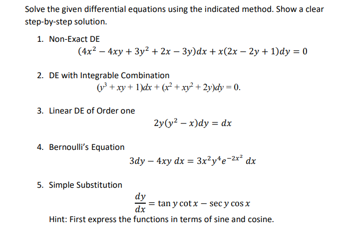 Solved Solve The Given Differential Equations Using The Chegg Com