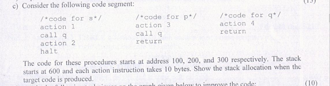 Solved c) Consider the following code segment: /*code for | Chegg.com