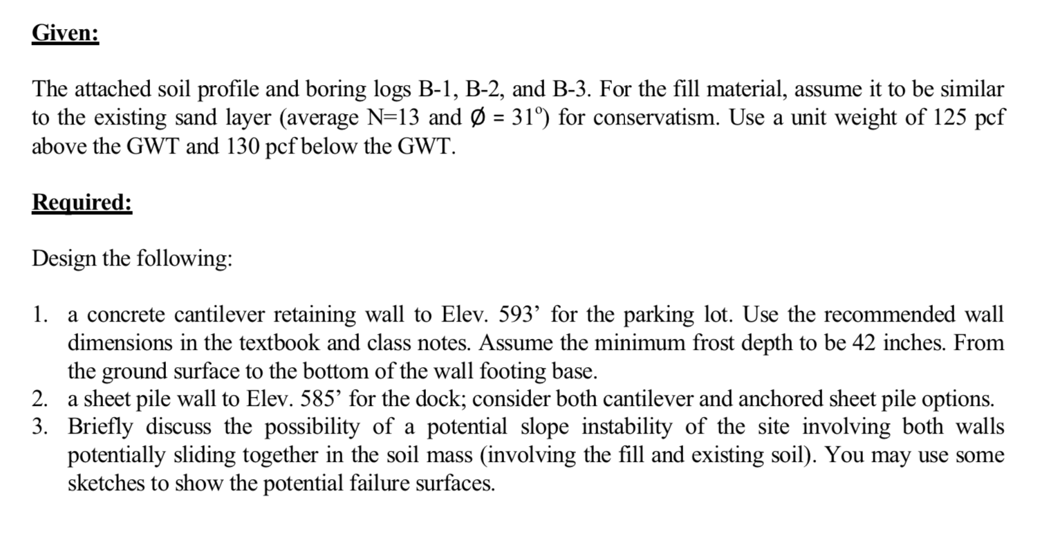 Given: The attached soil profile and boring logs B-1, | Chegg.com