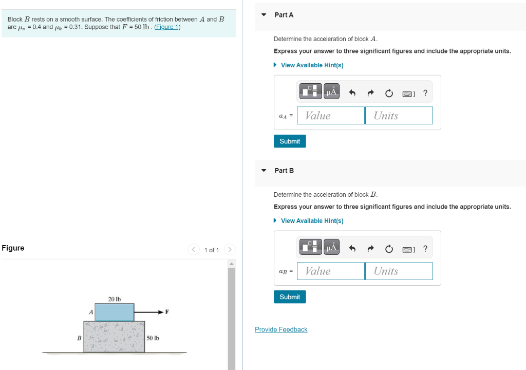 Solved Block B Rests On A Smooth Surface. The Coefficients | Chegg.com