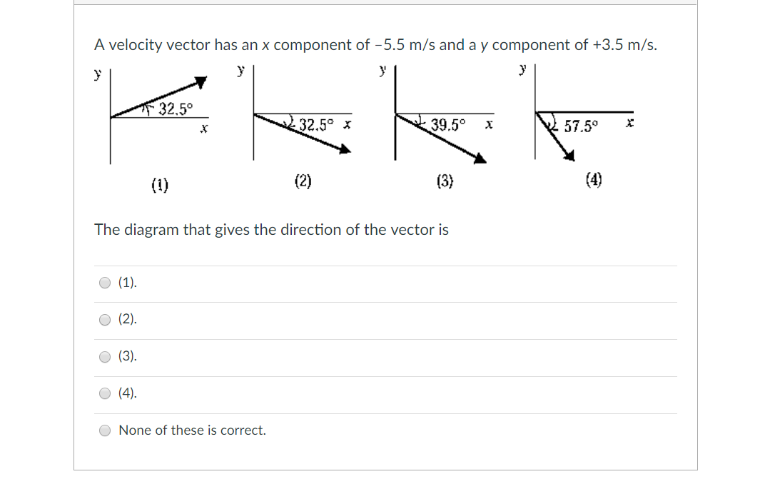 Solved A velocity vector has an x component of -5.5 m/s and | Chegg.com