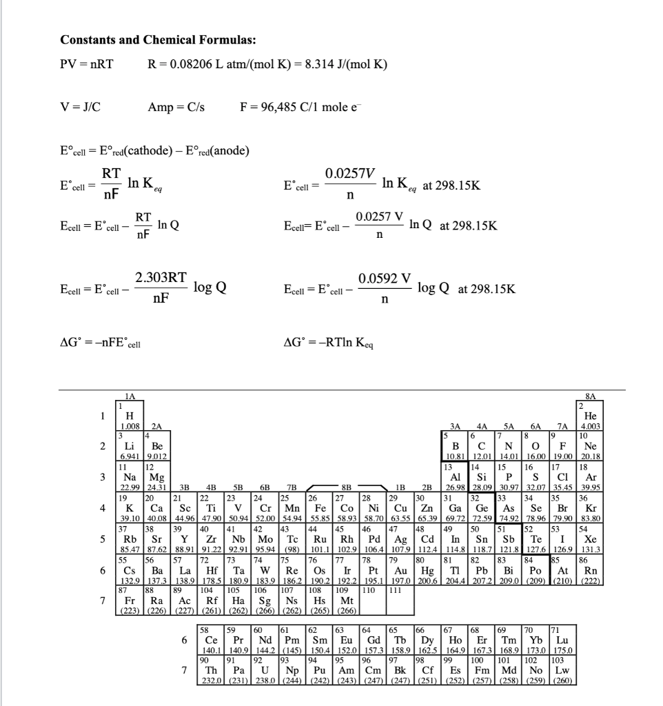 Solved Constants And Chemical Formulas Pv Nrt R 0 00 Chegg Com