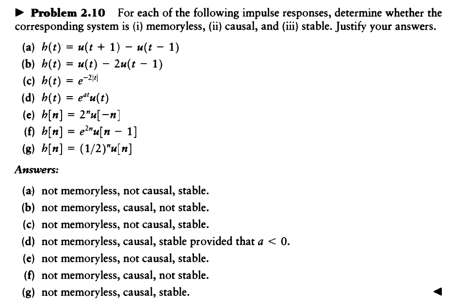 Solved Problem 2.10 For each of the following impulse | Chegg.com