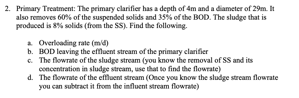 Solved What is the overloading rate and solids overloading