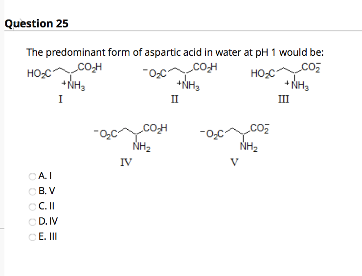 Solved Question 25 The Predominant Form Of Aspartic Acid In | Chegg.com