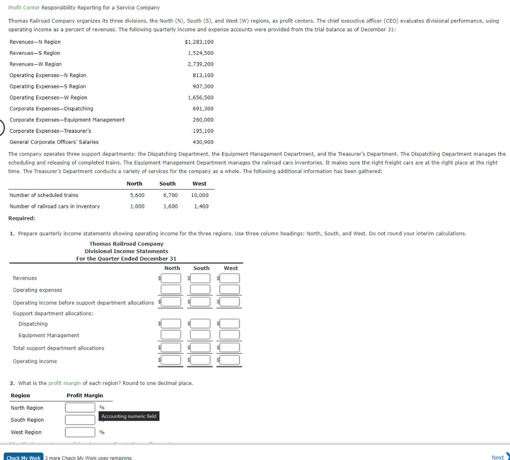 Solved Profit Center Responsibility Reporting for a Service | Chegg.com
