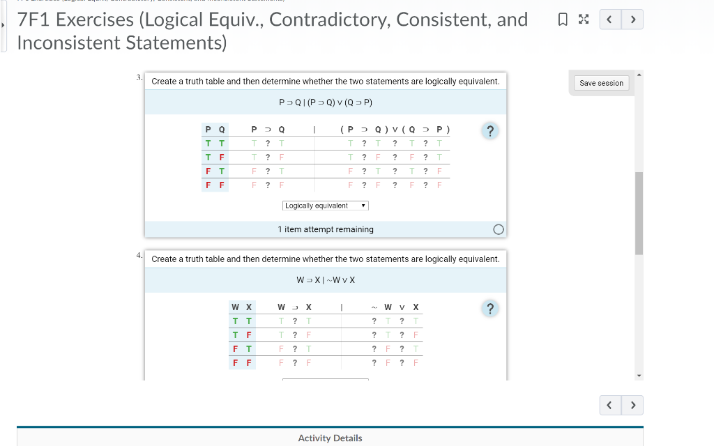 Solved 7F1 Exercises (Logical Equiv., contradictory, | Chegg.com