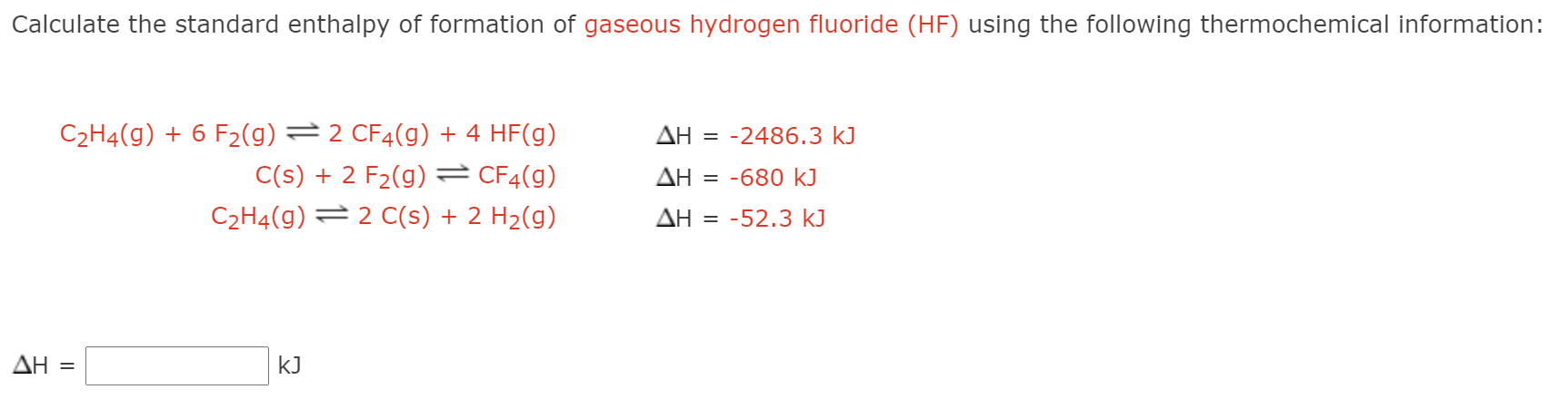 Solved Calculate the standard enthalpy of formation of Chegg