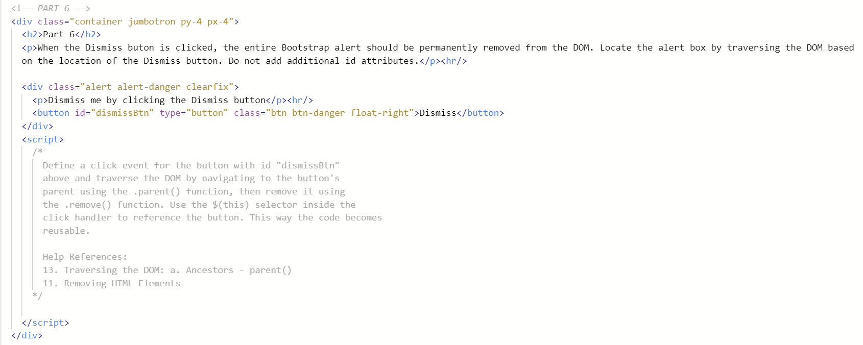 Solved <!-- PART 6 --> <div class="container jumbotron py-4 | Chegg.com
