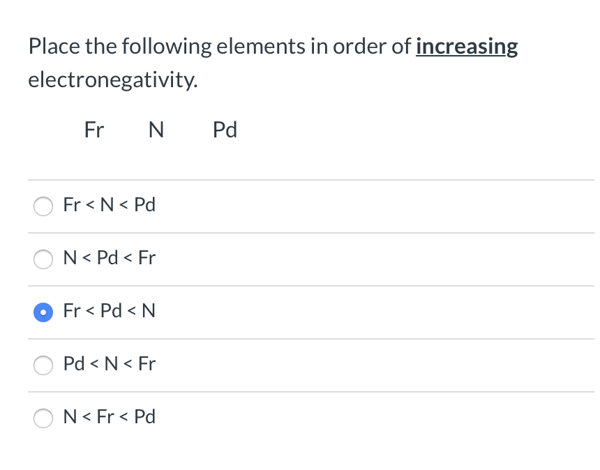 Solved Place the following elements in order of decreasing