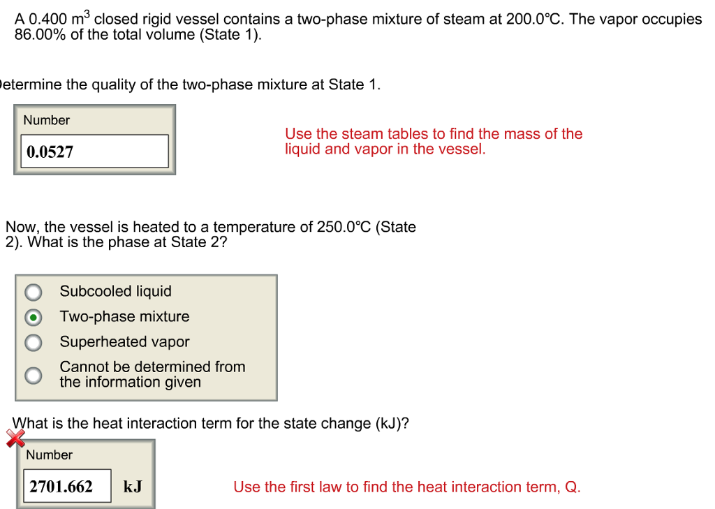 A 0.400 m3 closed rigid vessel contains a two phase Chegg