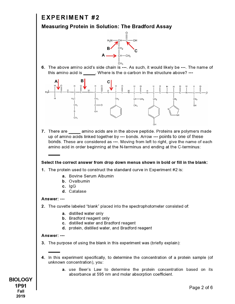 Total Mark /34 EXPERIMENT 2 Measuring Protein in