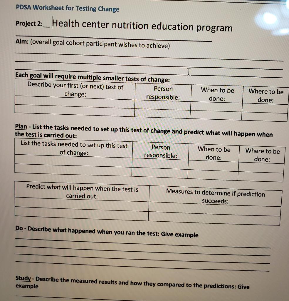 PDSA Worksheet for Testing Change Project 2 _ Health