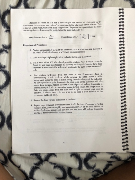 Solved EXPERIMENT7 ANALYSIS OF UNKNOWN ACIDS BY ACID/BASE