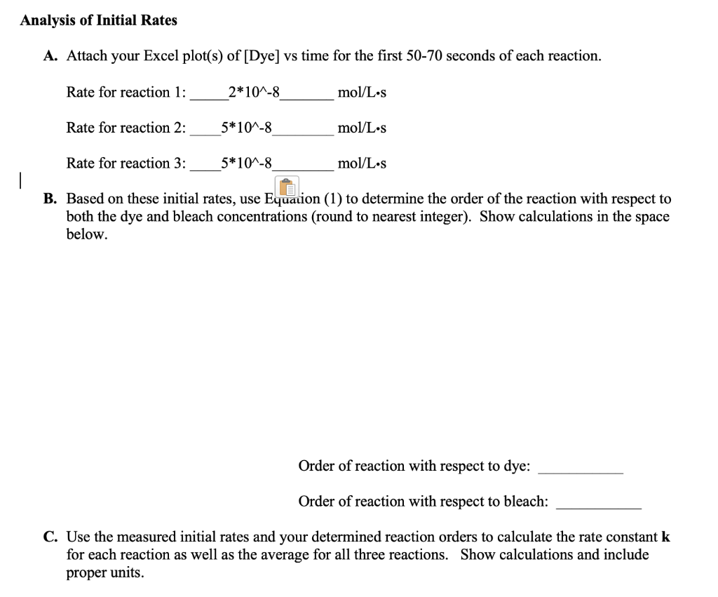 Analysis of Initial Rates A. Attach your Excel | Chegg.com