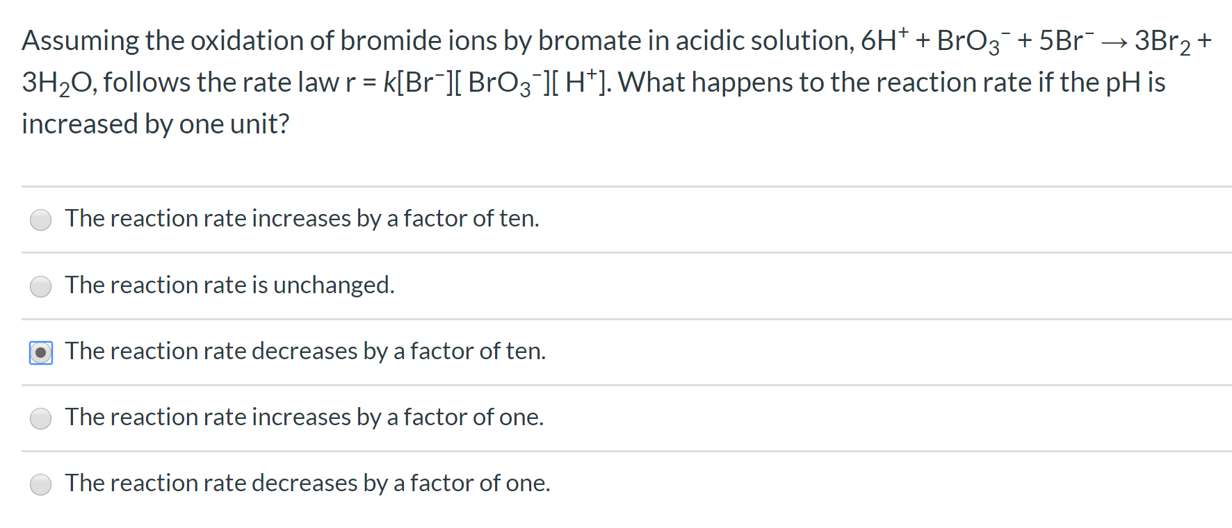 Solved Assuming the oxidation of bromide ions by bromate in
