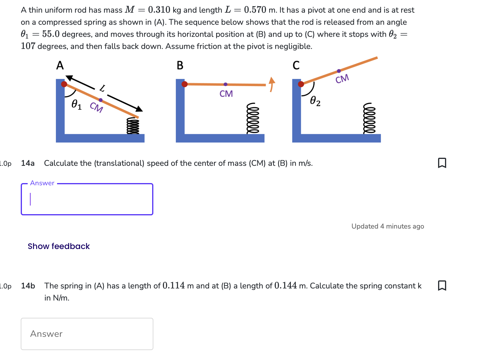 Solved A Thin Uniform Rod Has Mass M=0.310 Kg And Length | Chegg.com