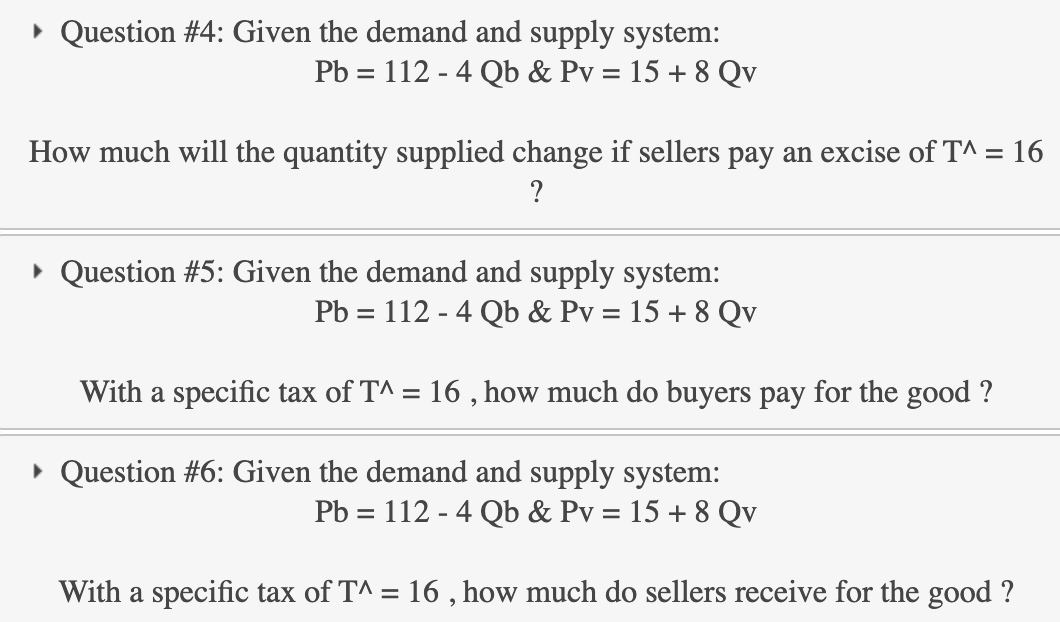 Solved Question #4: Given the demand and supply system: Pb = | Chegg.com