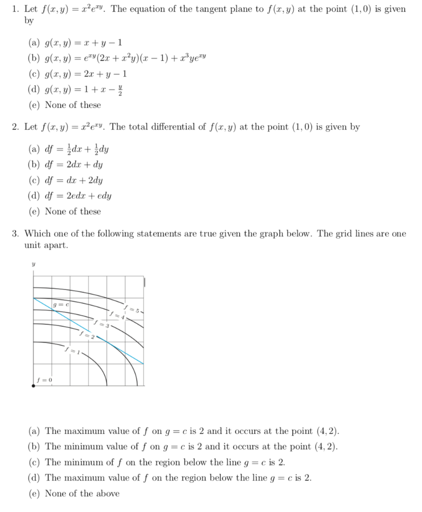 Solved 1 Let F X Y E The Equation Of The Tangent Plane