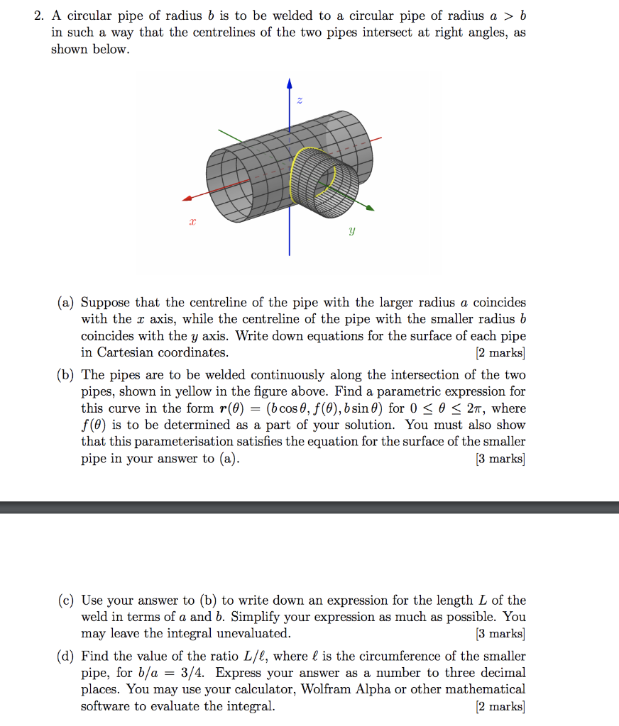 Solved 2. A circular pipe of radius b is to be welded to a | Chegg.com