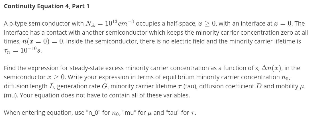 Solved Continuity Equation 4 Part 1 1013 Cm A P Type Sem Chegg Com