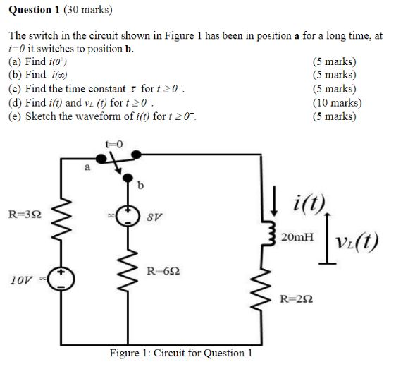Solved Question 1 (30 marks) The switch in the circuit shown