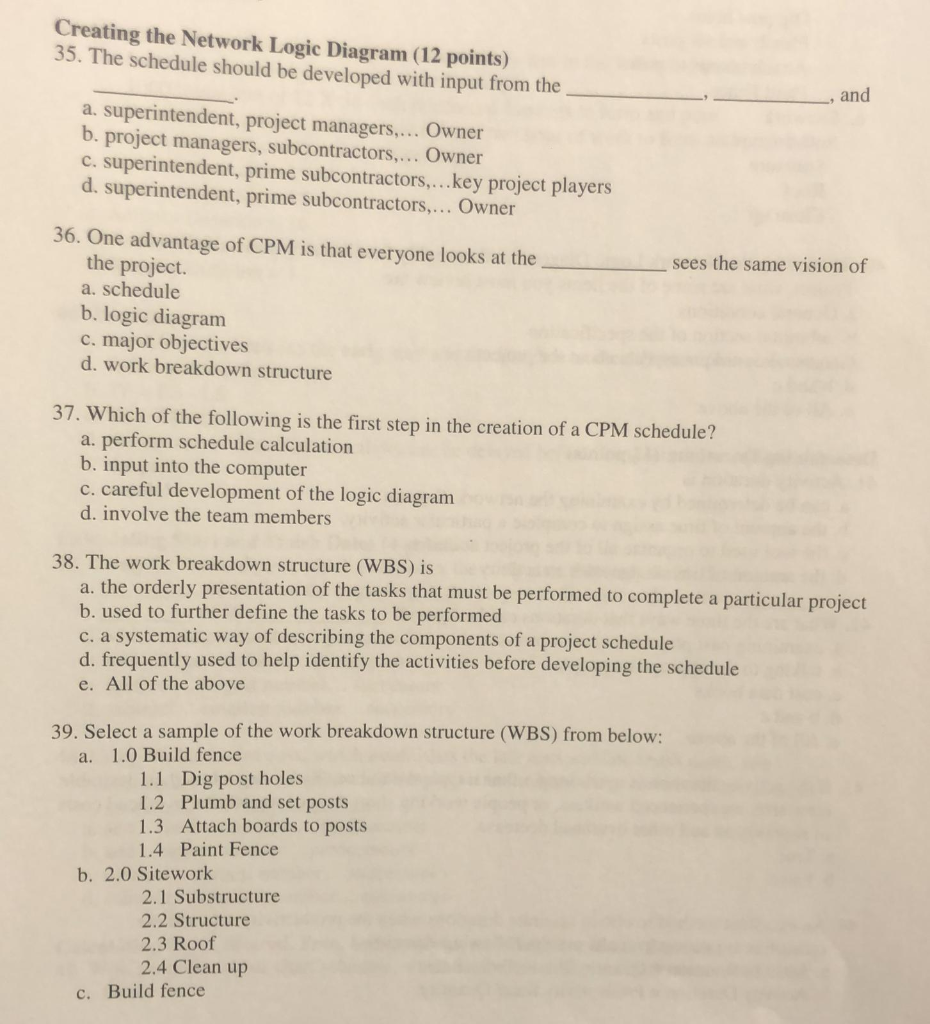 Solved Creating the Network Logic Diagram (12 points) 35.