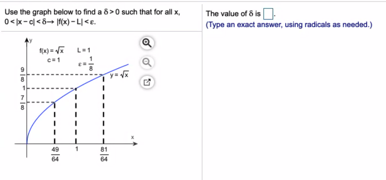 Solved Use the graph below to find a 8 >0 such that for all | Chegg.com