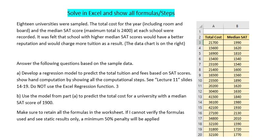 Solved A B Solve In Excel And Show All Formulas/Steps | Chegg.com