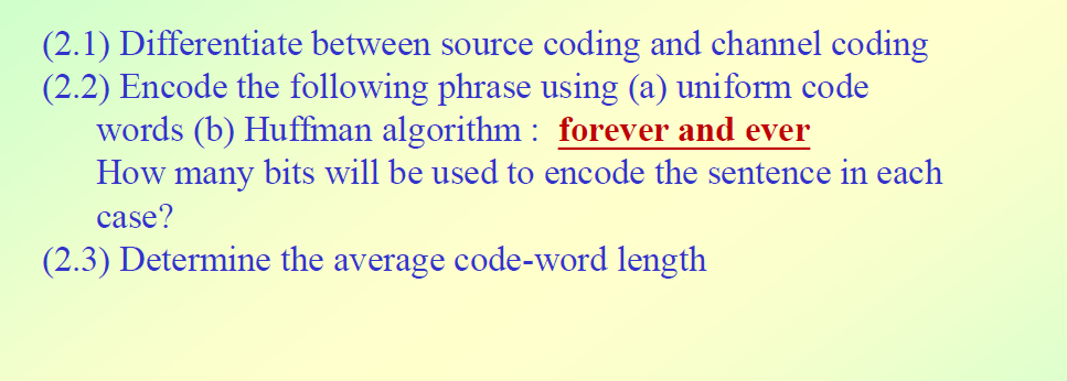 Solved (2.1) Differentiate between source coding and channel | Chegg.com